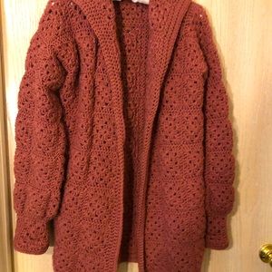 Vintage Hand Made Rose Crochet Open Sweater Jacket